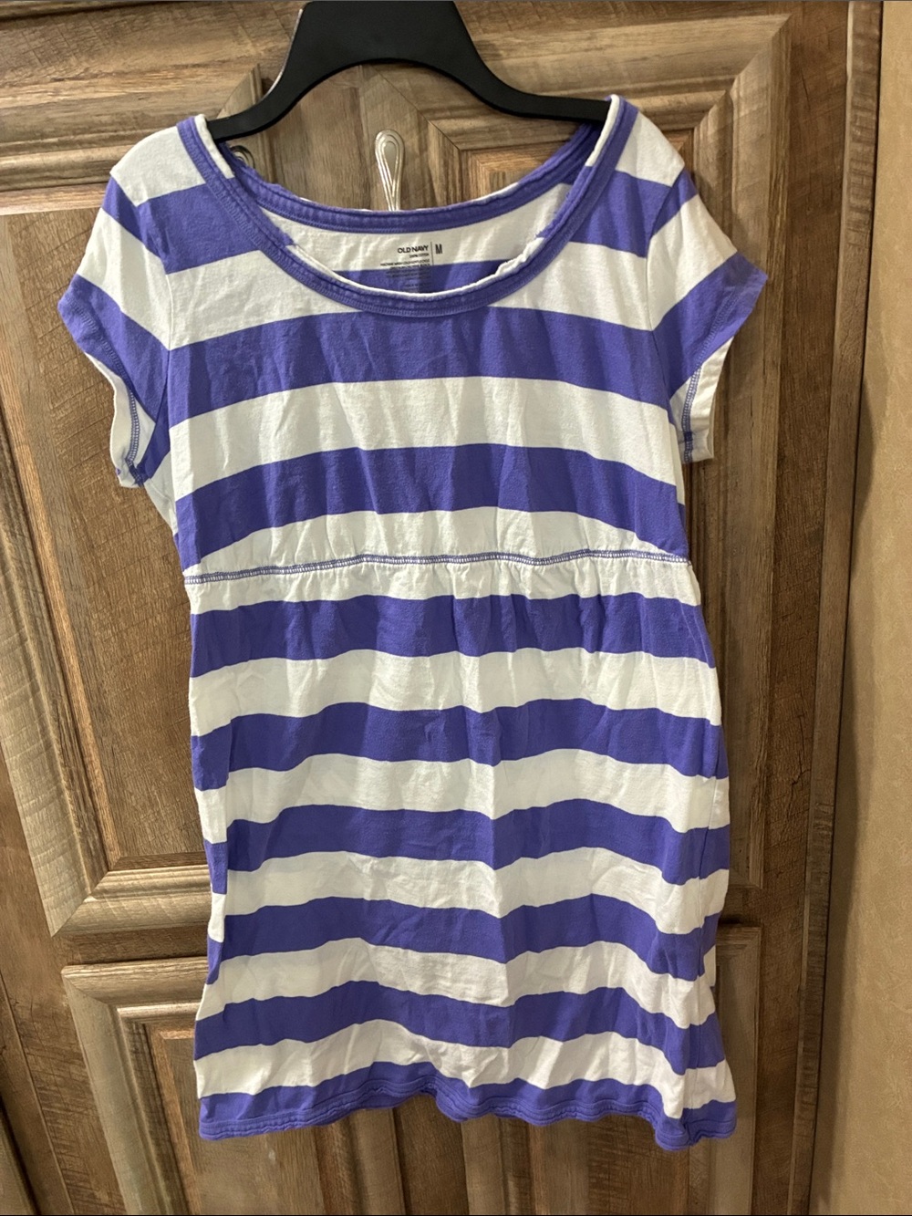 Old Navy Purple and White Striped Short Sleeve Tunic